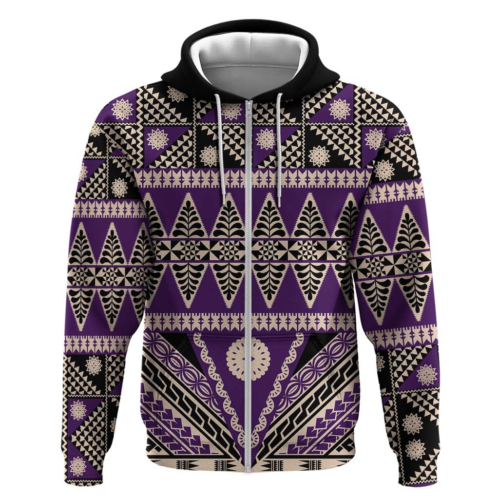 Vintage Bula Fiji Hoodie Purple Tapa Masi Motif