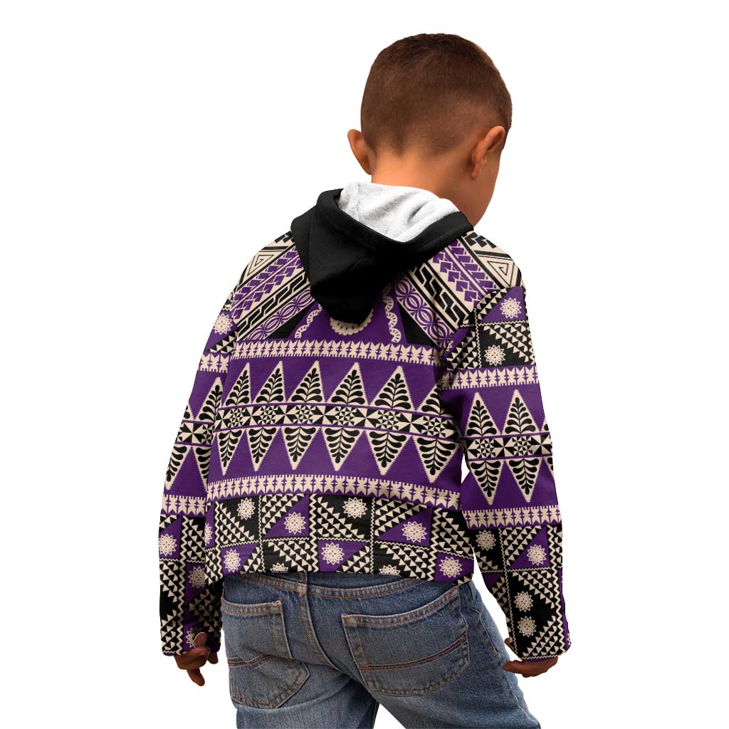 Vintage Bula Fiji Kid Hoodie Purple Tapa Masi Motif