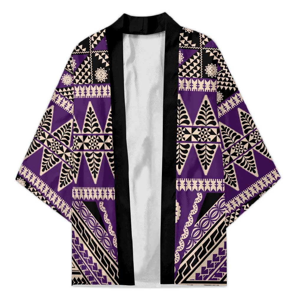 Vintage Bula Fiji Kimono Purple Tapa Masi Motif - Polynesian Pride