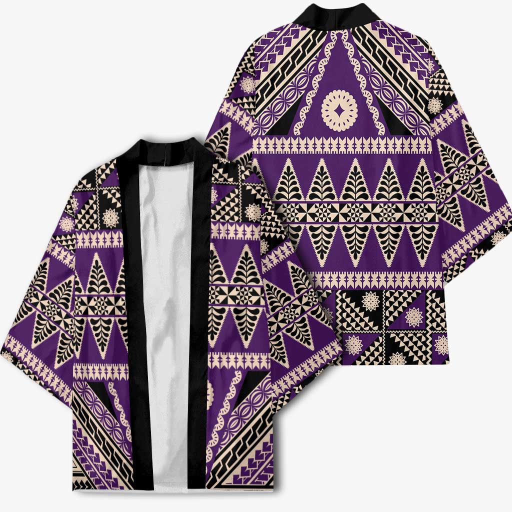 Vintage Bula Fiji Kimono Purple Tapa Masi Motif - Polynesian Pride