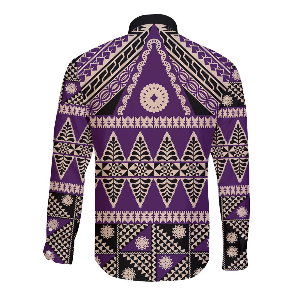 Vintage Bula Fiji Long Sleeve Button Shirt Purple Tapa Masi Motif LT9 - Polynesian Pride