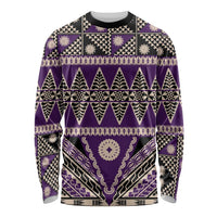 Vintage Bula Fiji Long Sleeve Shirt Purple Tapa Masi Motif LT9 Unisex Purple - Polynesian Pride
