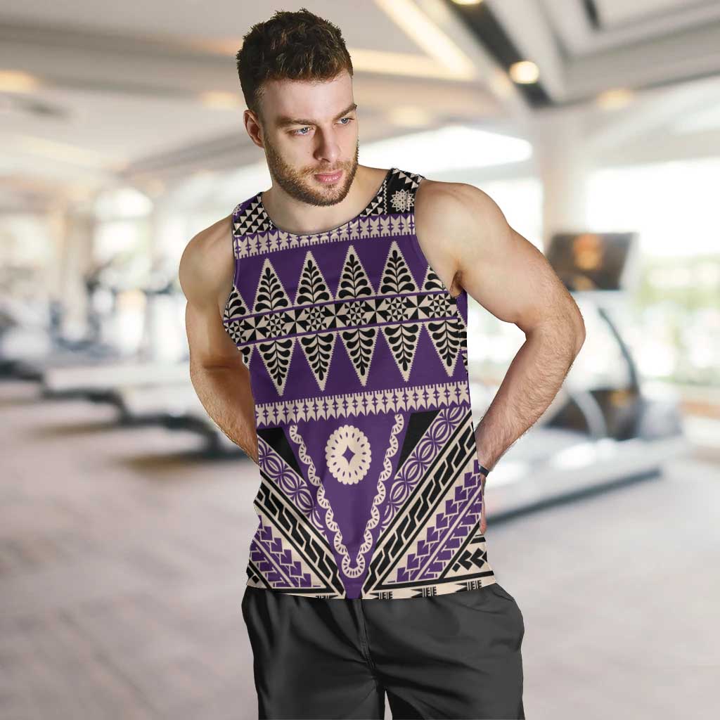 Vintage Bula Fiji Men Tank Top Purple Tapa Masi Motif LT9 Purple - Polynesian Pride