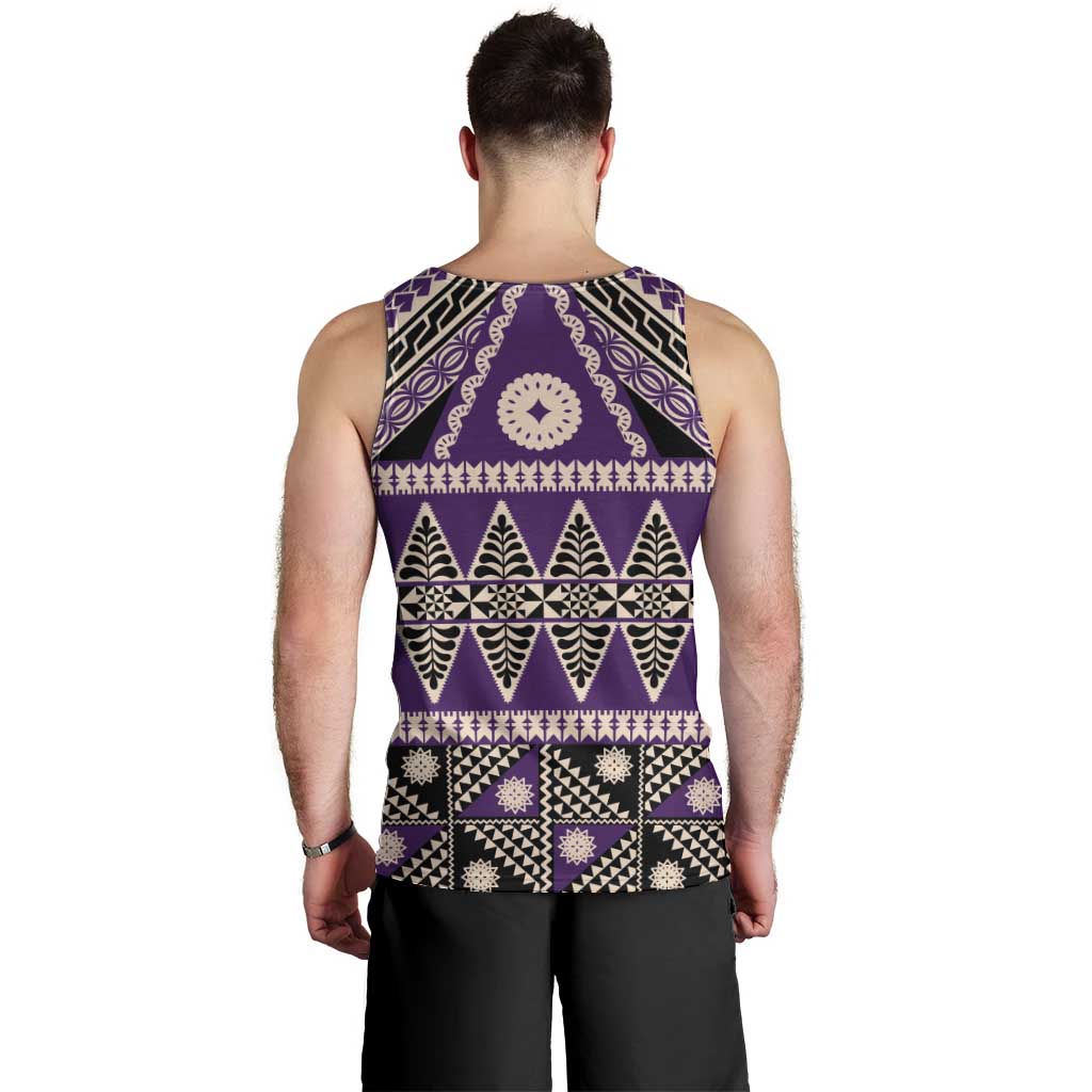 Vintage Bula Fiji Men Tank Top Purple Tapa Masi Motif LT9 - Polynesian Pride