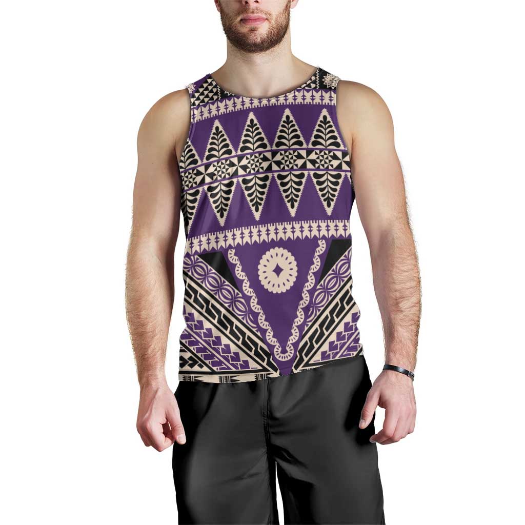 Vintage Bula Fiji Men Tank Top Purple Tapa Masi Motif LT9 - Polynesian Pride