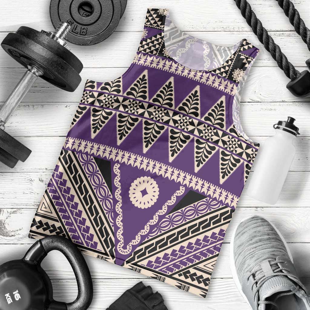 Vintage Bula Fiji Men Tank Top Purple Tapa Masi Motif LT9 - Polynesian Pride