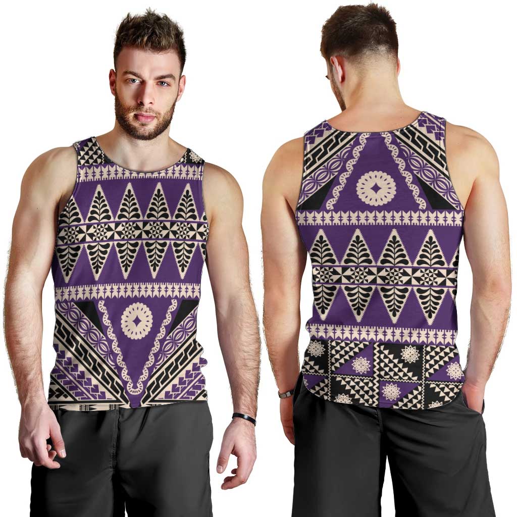 Vintage Bula Fiji Men Tank Top Purple Tapa Masi Motif LT9 - Polynesian Pride