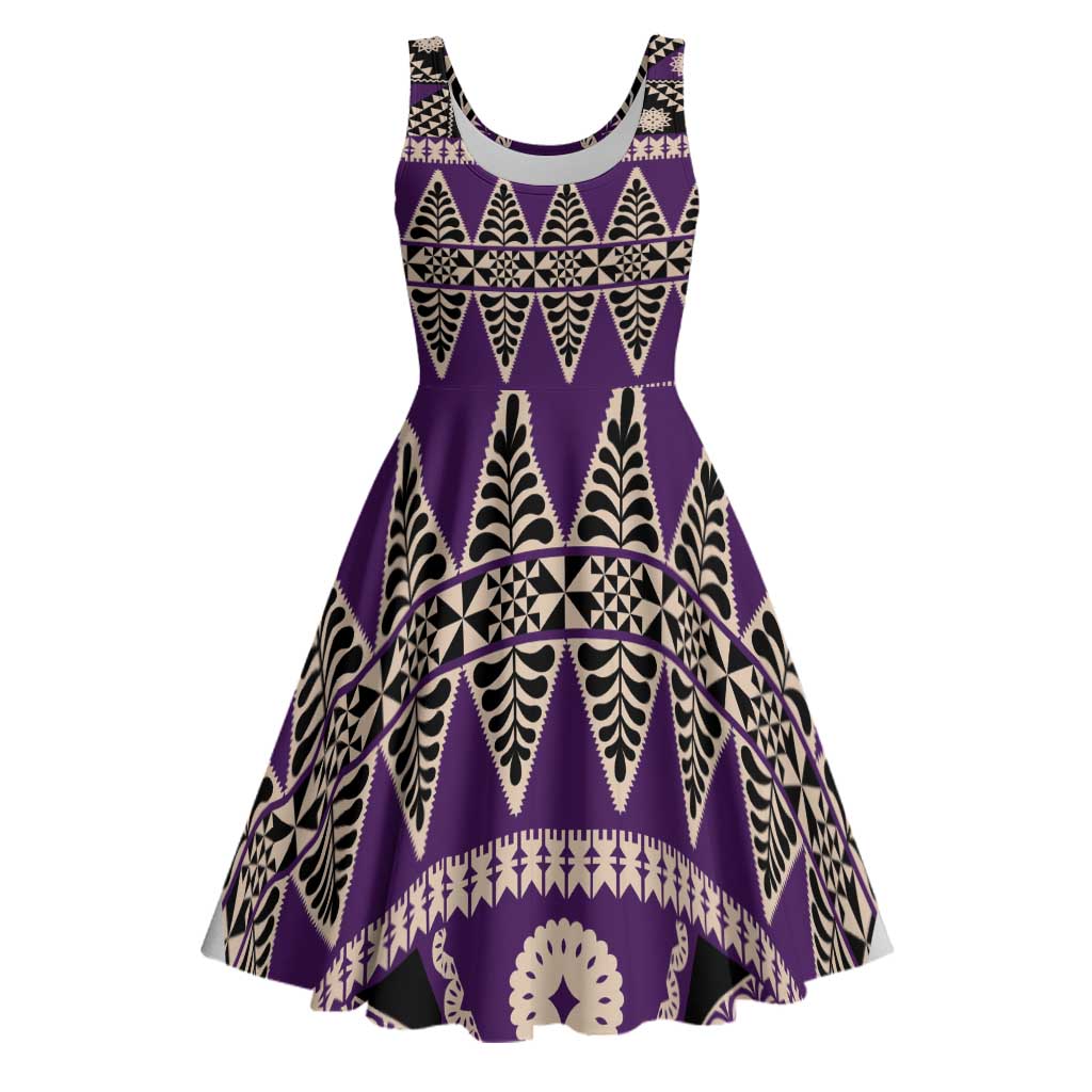 Vintage Bula Fiji Midi Dress Purple Tapa Masi Motif - Polynesian Pride
