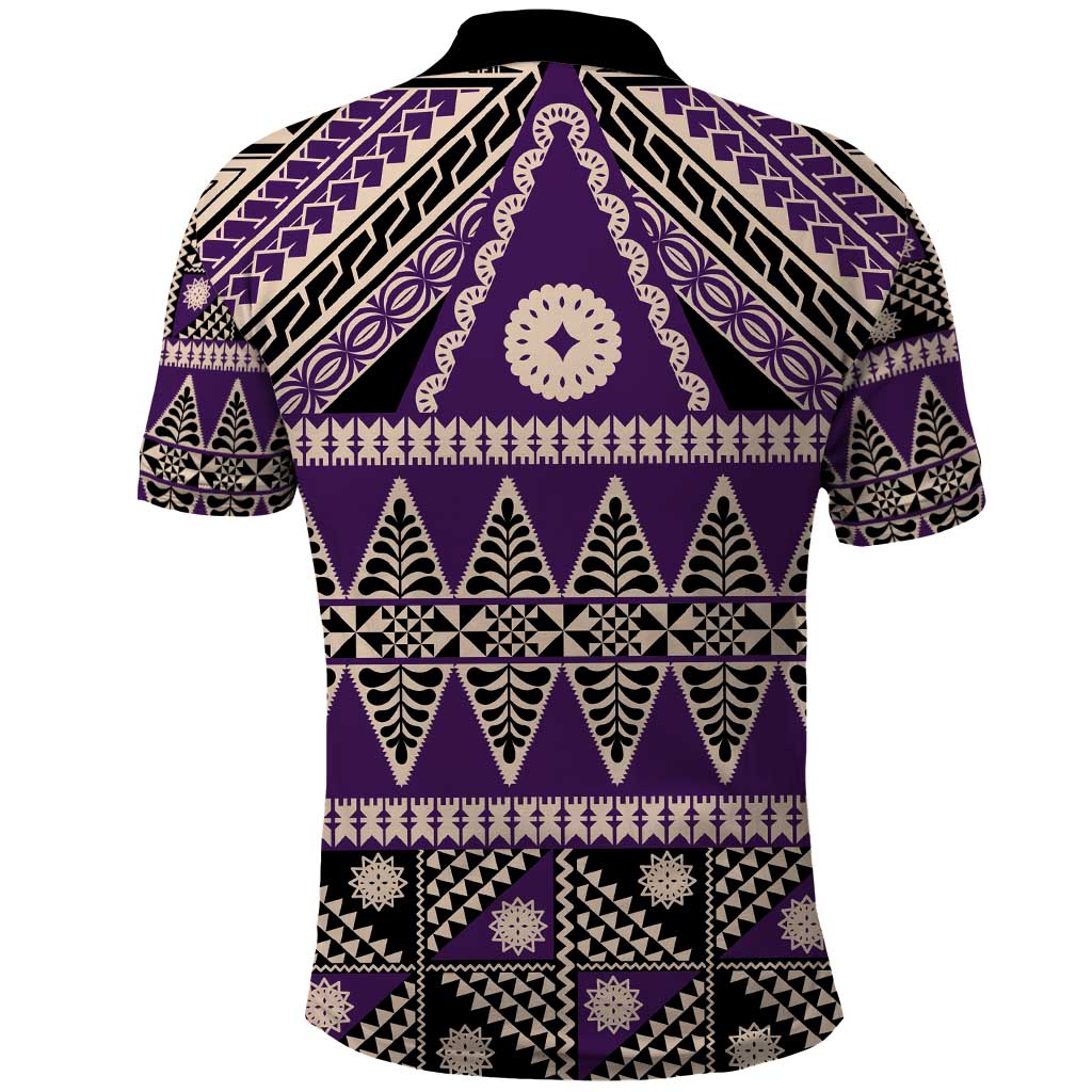Vintage Bula Fiji Polo Shirt Purple Tapa Masi Motif LT9 - Polynesian Pride
