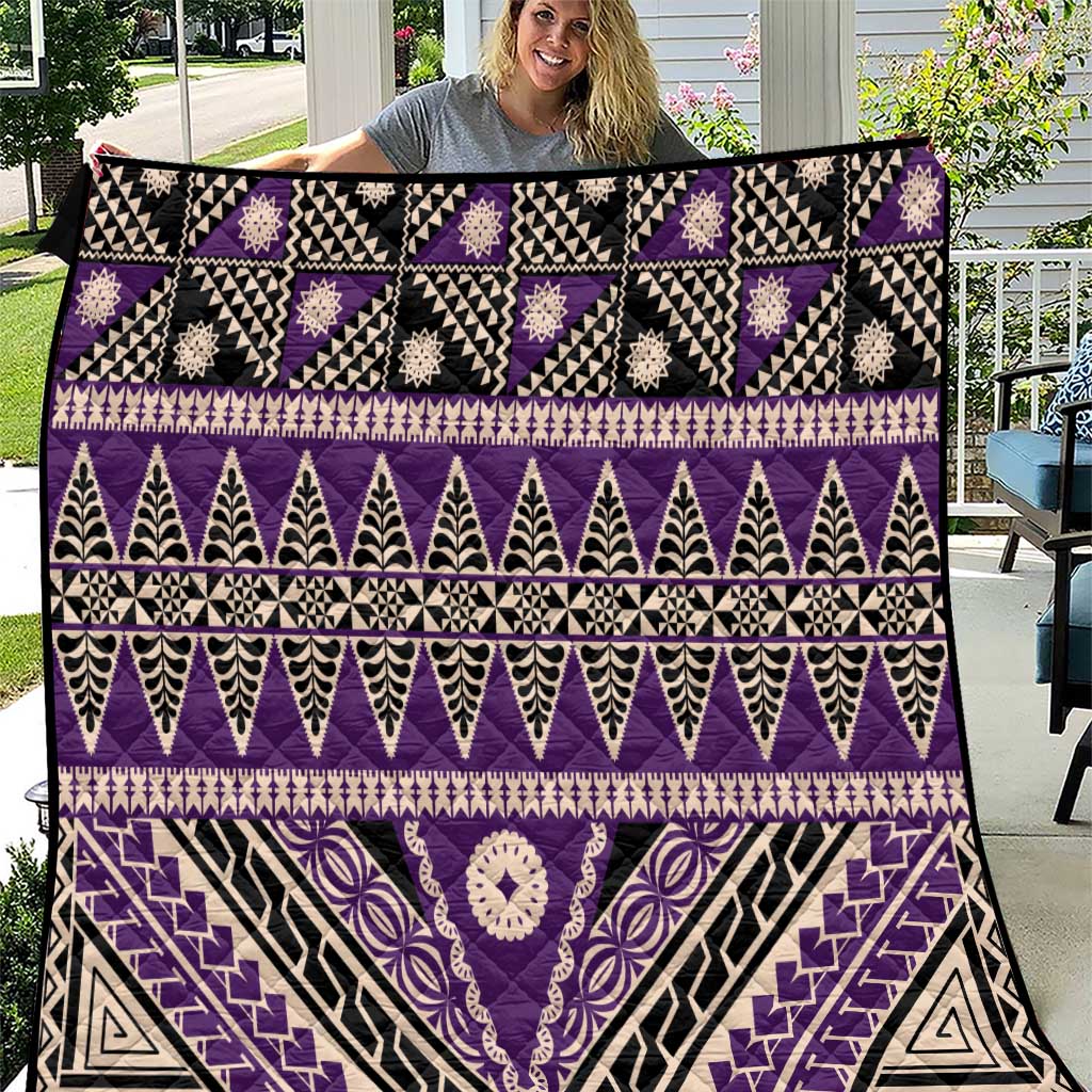 Vintage Bula Fiji Quilt Purple Tapa Masi Motif