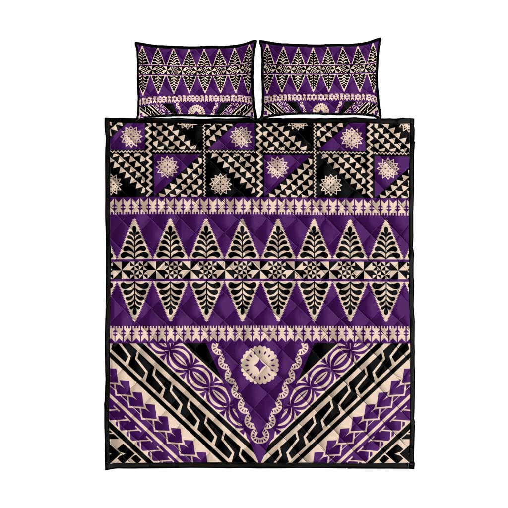Vintage Bula Fiji Quilt Bed Set Purple Tapa Masi Motif