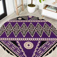 Vintage Bula Fiji Round Carpet Purple Tapa Masi Motif
