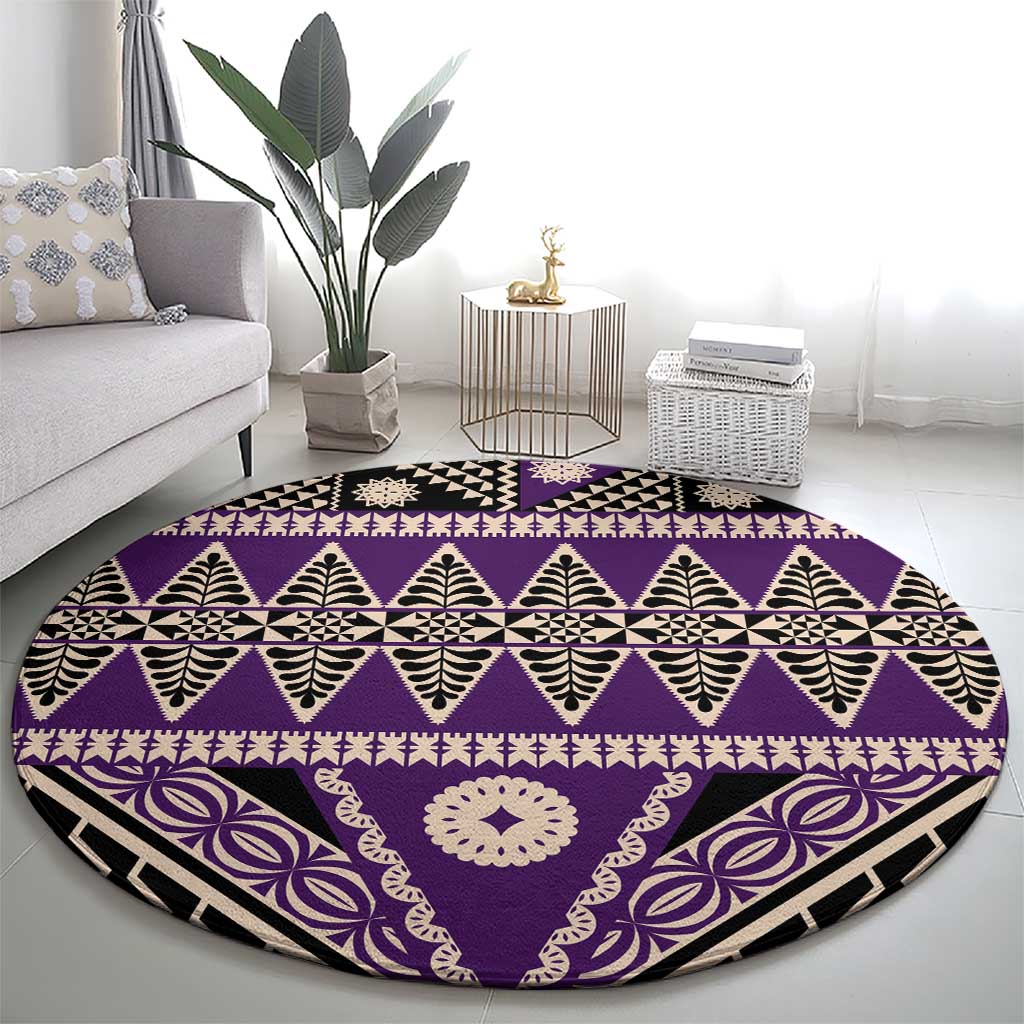 Vintage Bula Fiji Round Carpet Purple Tapa Masi Motif