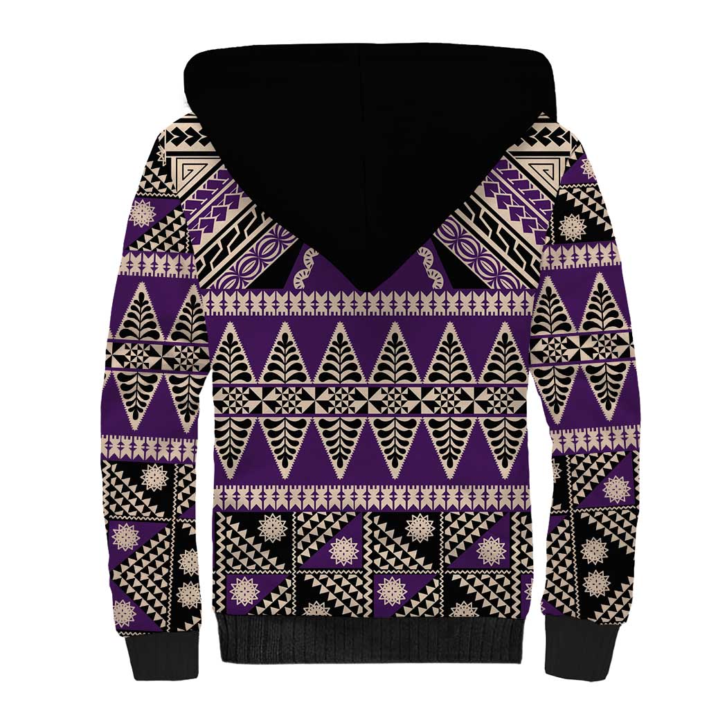Vintage Bula Fiji Sherpa Hoodie Purple Tapa Masi Motif