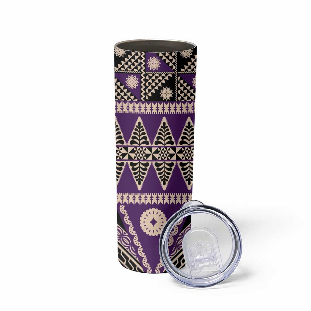 Vintage Bula Fiji Skinny Tumbler Purple Tapa Masi Motif