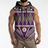 Vintage Bula Fiji Sleeveless Hoodie Purple Tapa Masi Motif - Polynesian Pride