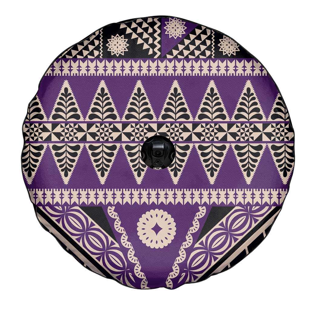 Vintage Bula Fiji Spare Tire Cover Purple Tapa Masi Motif