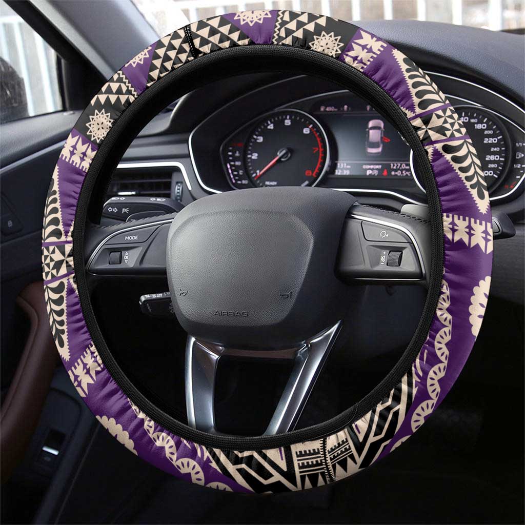 Vintage Bula Fiji Steering Wheel Cover Purple Tapa Masi Motif
