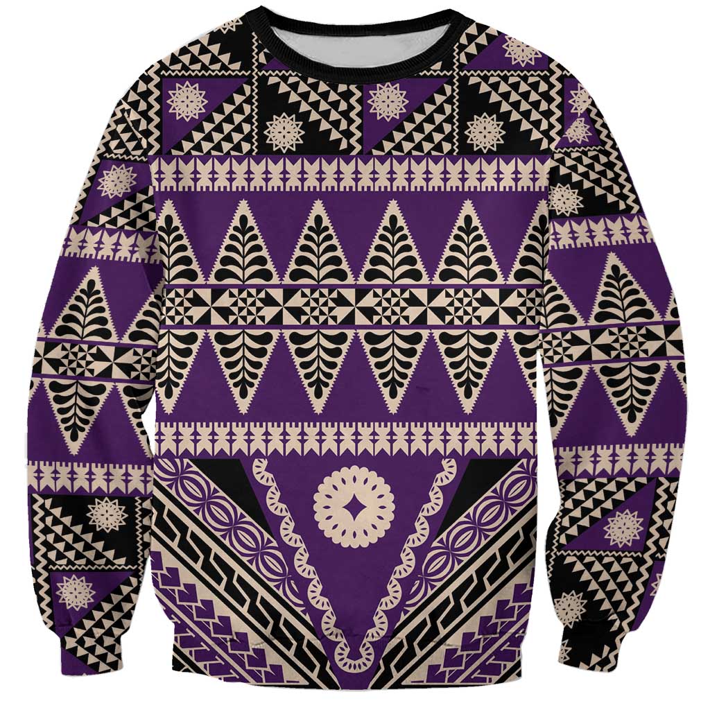 Vintage Bula Fiji Sweatshirt Purple Tapa Masi Motif LT9 Unisex Purple - Polynesian Pride