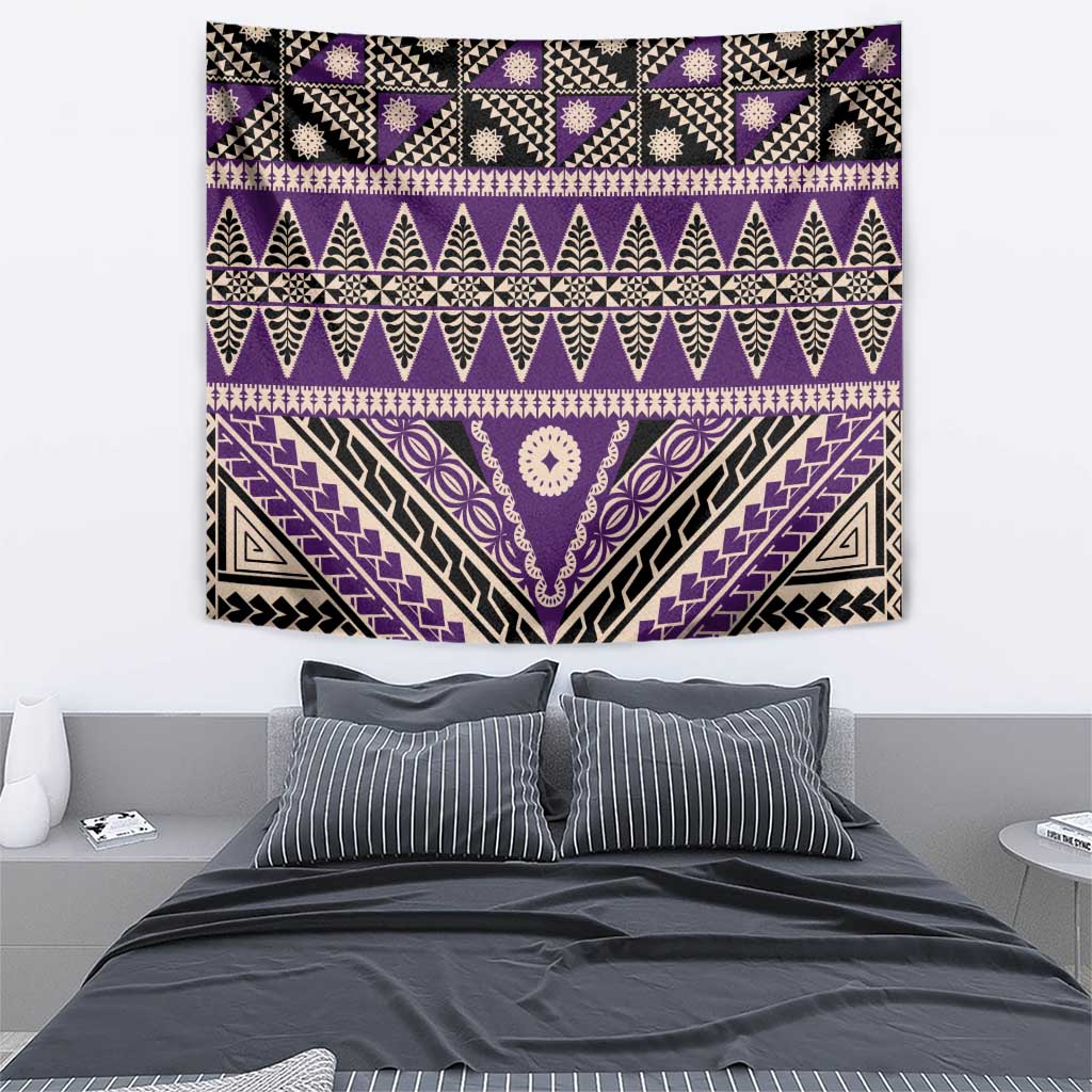 Vintage Bula Fiji Tapestry Purple Tapa Masi Motif LT9 - Polynesian Pride