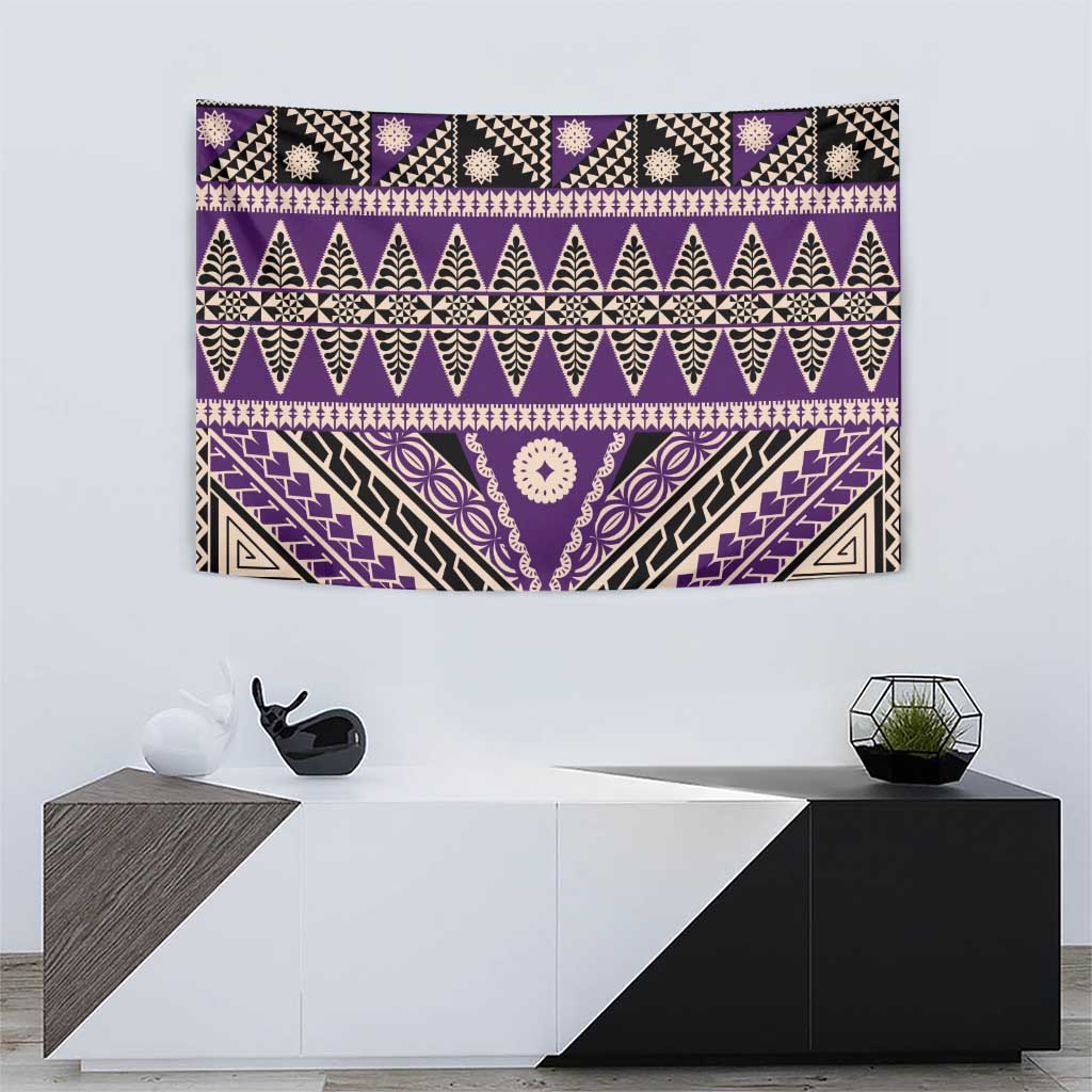 Vintage Bula Fiji Tapestry Purple Tapa Masi Motif LT9 - Polynesian Pride