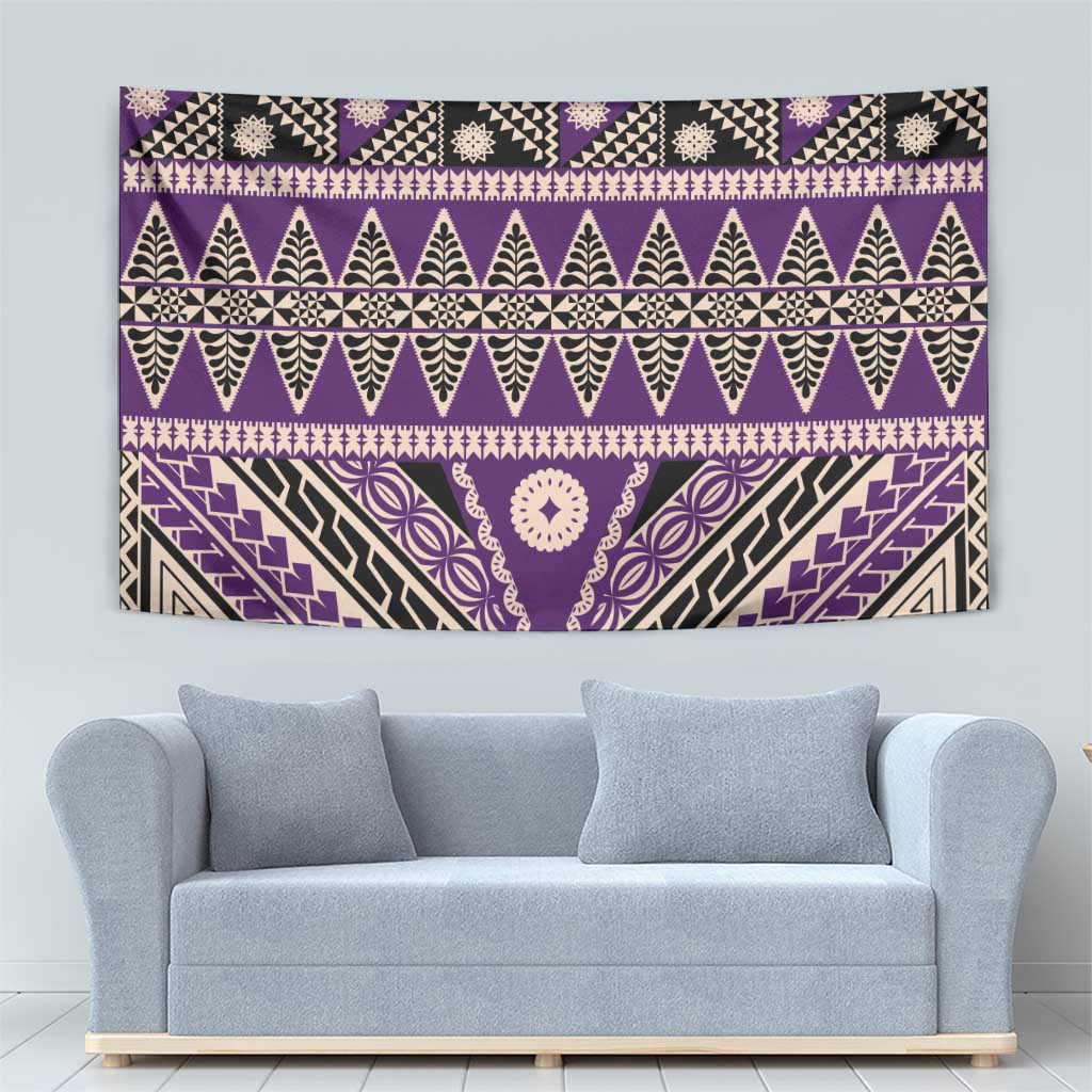 Vintage Bula Fiji Tapestry Purple Tapa Masi Motif LT9 - Polynesian Pride