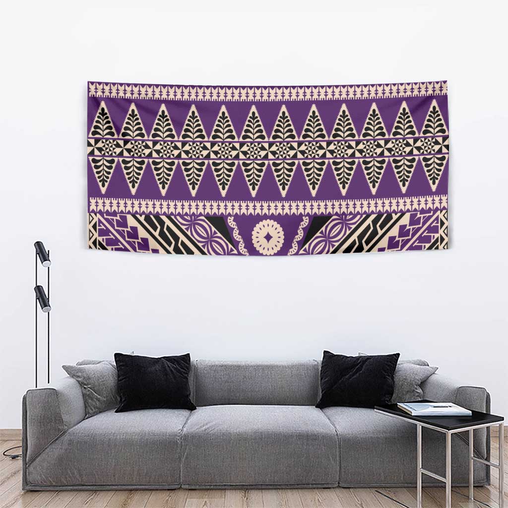 Vintage Bula Fiji Tapestry Purple Tapa Masi Motif LT9 - Polynesian Pride