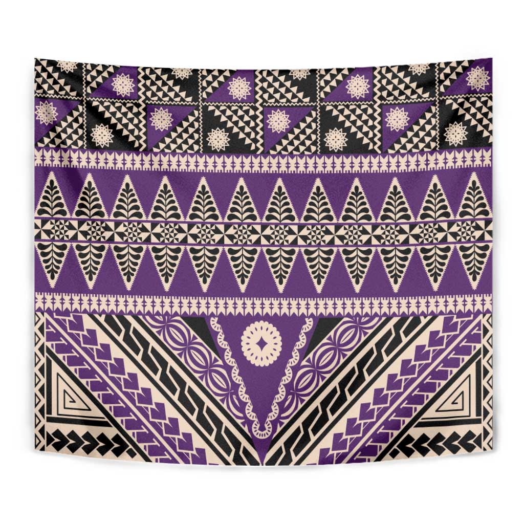 Vintage Bula Fiji Tapestry Purple Tapa Masi Motif LT9 - Polynesian Pride