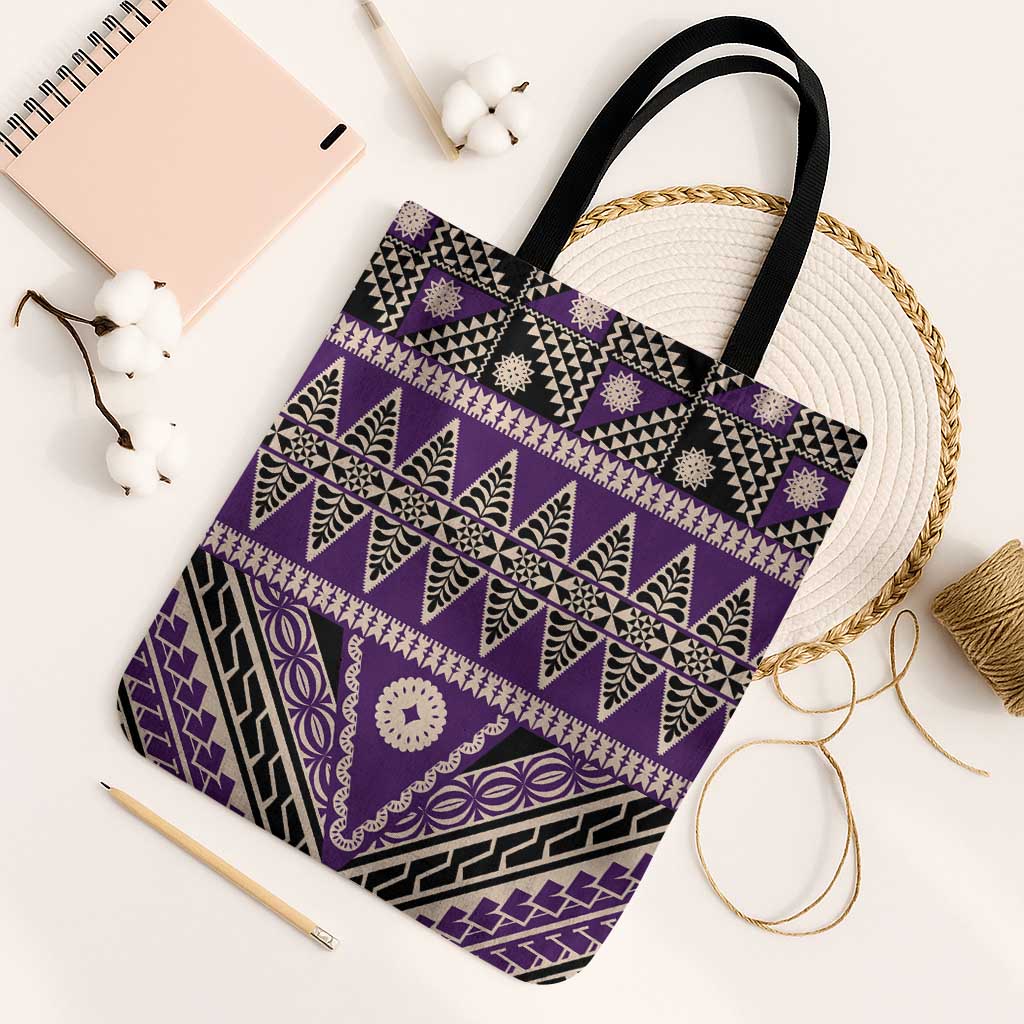 Vintage Bula Fiji Tote Bag Purple Tapa Masi Motif - Polynesian Pride