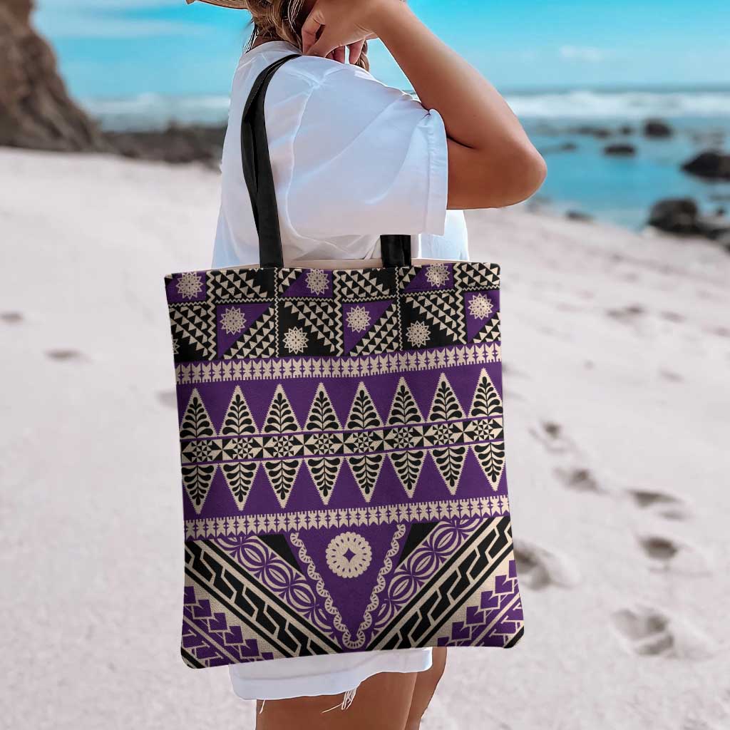 Vintage Bula Fiji Tote Bag Purple Tapa Masi Motif - Polynesian Pride