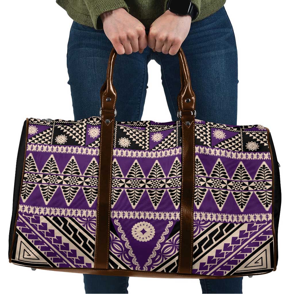Vintage Bula Fiji Travel Bag Purple Tapa Masi Motif - Polynesian Pride