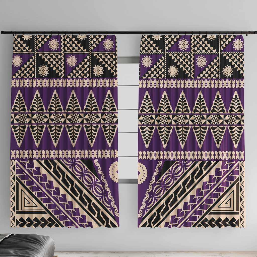 Vintage Bula Fiji Window Curtain Purple Tapa Masi Motif
