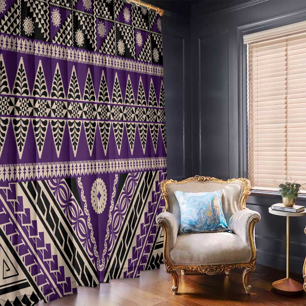 Vintage Bula Fiji Window Curtain Purple Tapa Masi Motif