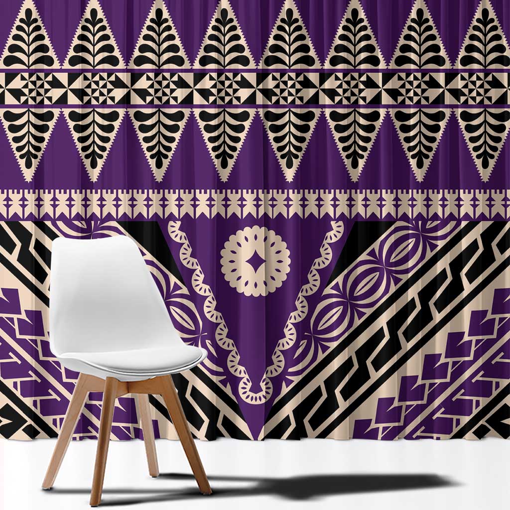 Vintage Bula Fiji Window Curtain Purple Tapa Masi Motif