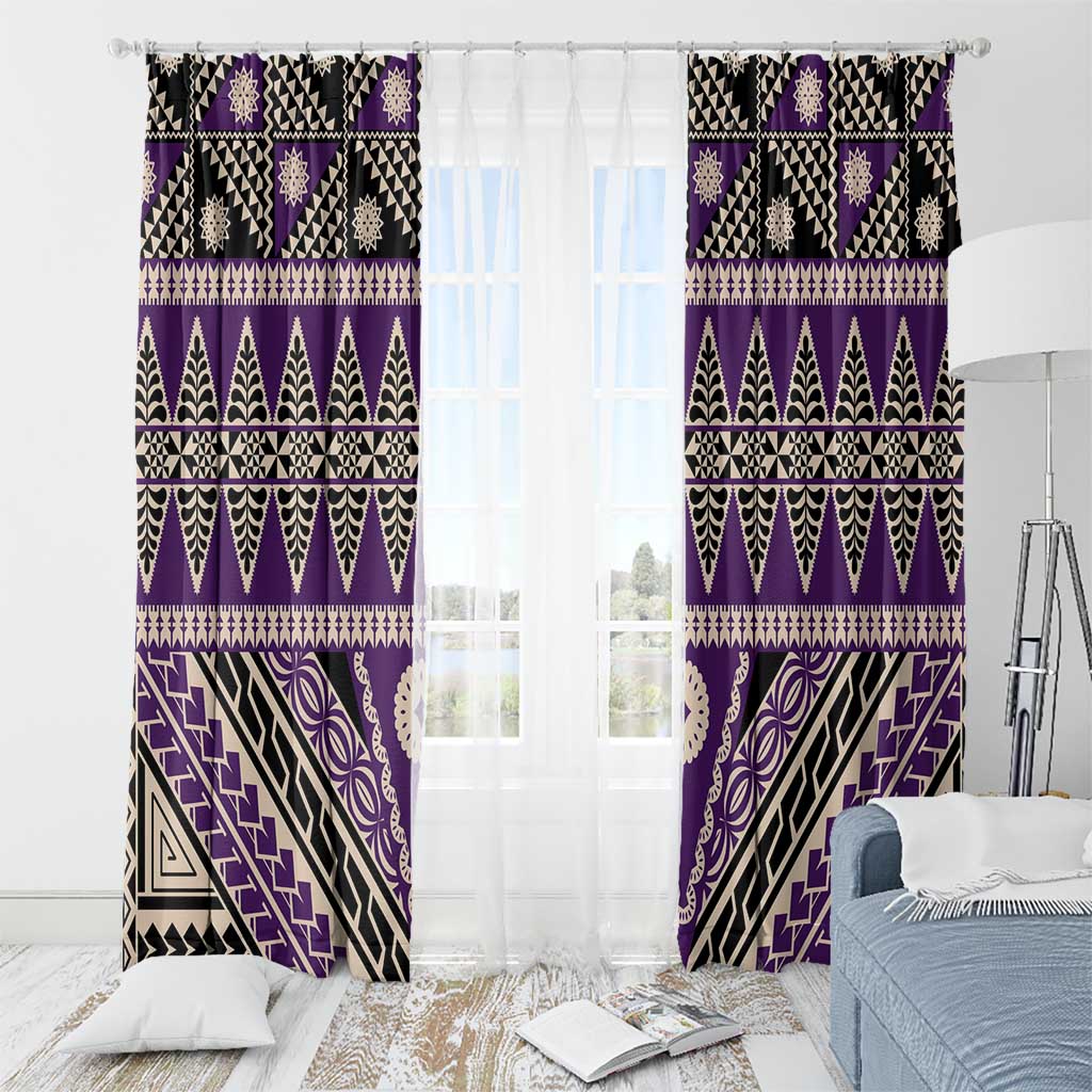 Vintage Bula Fiji Window Curtain Purple Tapa Masi Motif