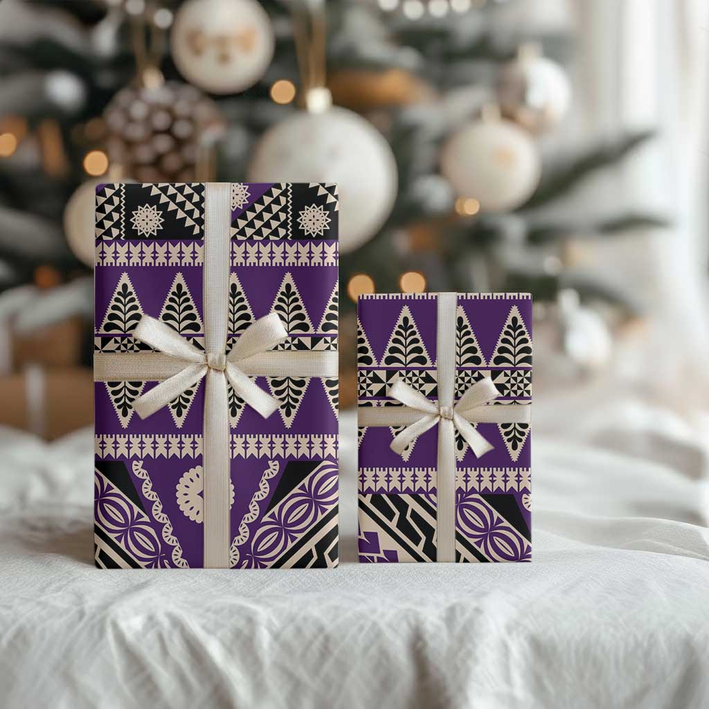 Vintage Bula Fiji Wrapping Paper Purple Tapa Masi Motif - Polynesian Pride