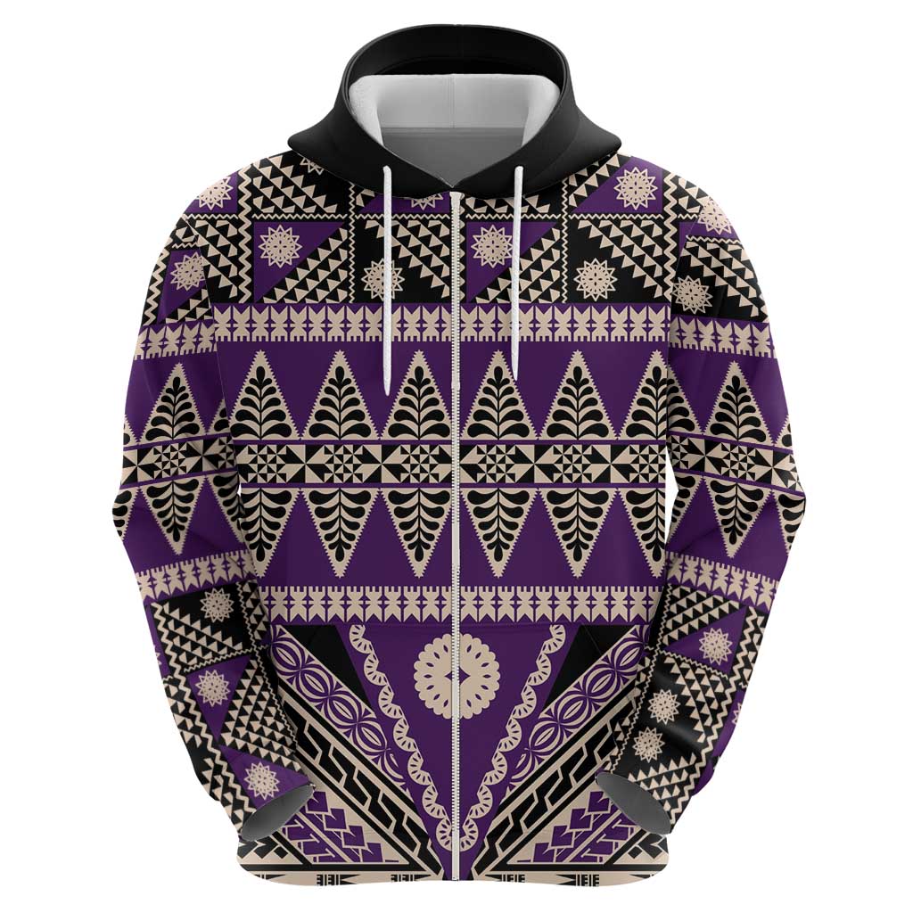 Vintage Bula Fiji Zip Hoodie Purple Tapa Masi Motif