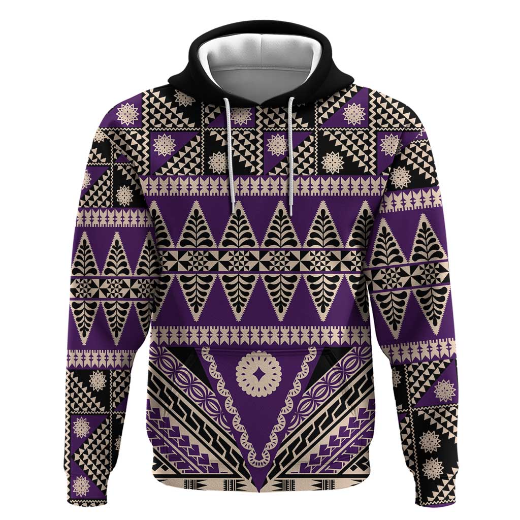 Vintage Bula Fiji Zip Hoodie Purple Tapa Masi Motif