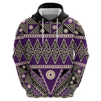 Vintage Bula Fiji Zip Hoodie Purple Tapa Masi Motif