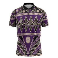 Vintage Bula Fiji Zipper Polo Shirt Purple Tapa Masi Motif LT9 Purple - Polynesian Pride