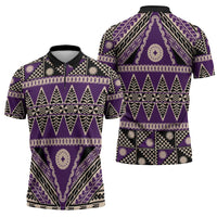 Vintage Bula Fiji Zipper Polo Shirt Purple Tapa Masi Motif LT9 - Polynesian Pride