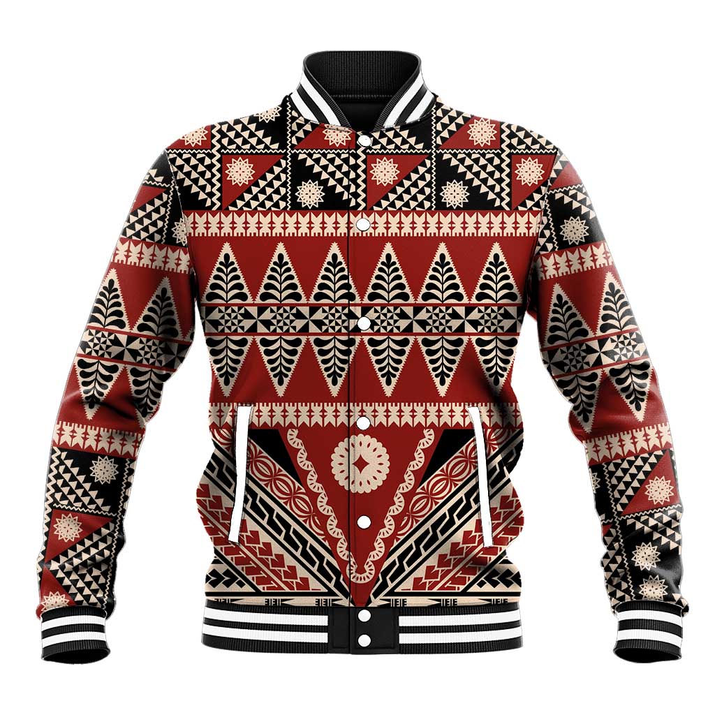 Vintage Bula Fiji Baseball Jacket Red Tapa Masi Motif