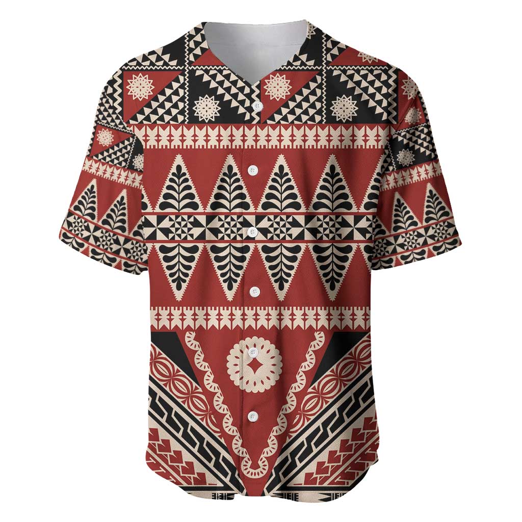 Vintage Bula Fiji Baseball Jersey Red Tapa Masi Motif