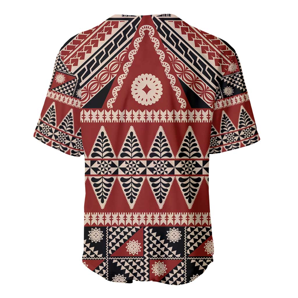 Vintage Bula Fiji Baseball Jersey Red Tapa Masi Motif LT9 - Polynesian Pride