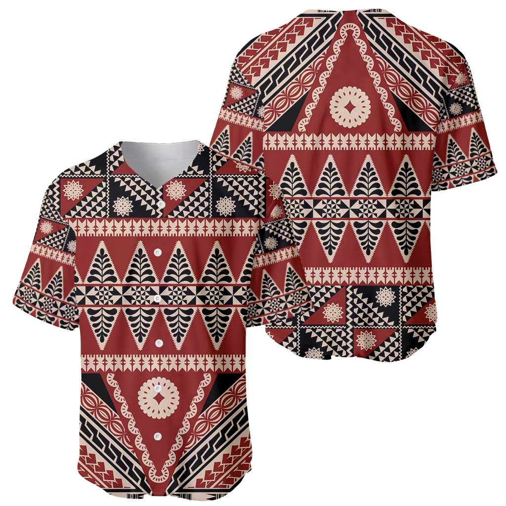 Vintage Bula Fiji Baseball Jersey Red Tapa Masi Motif LT9 - Polynesian Pride