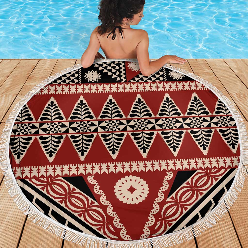 Vintage Bula Fiji Beach Blanket Red Tapa Masi Motif