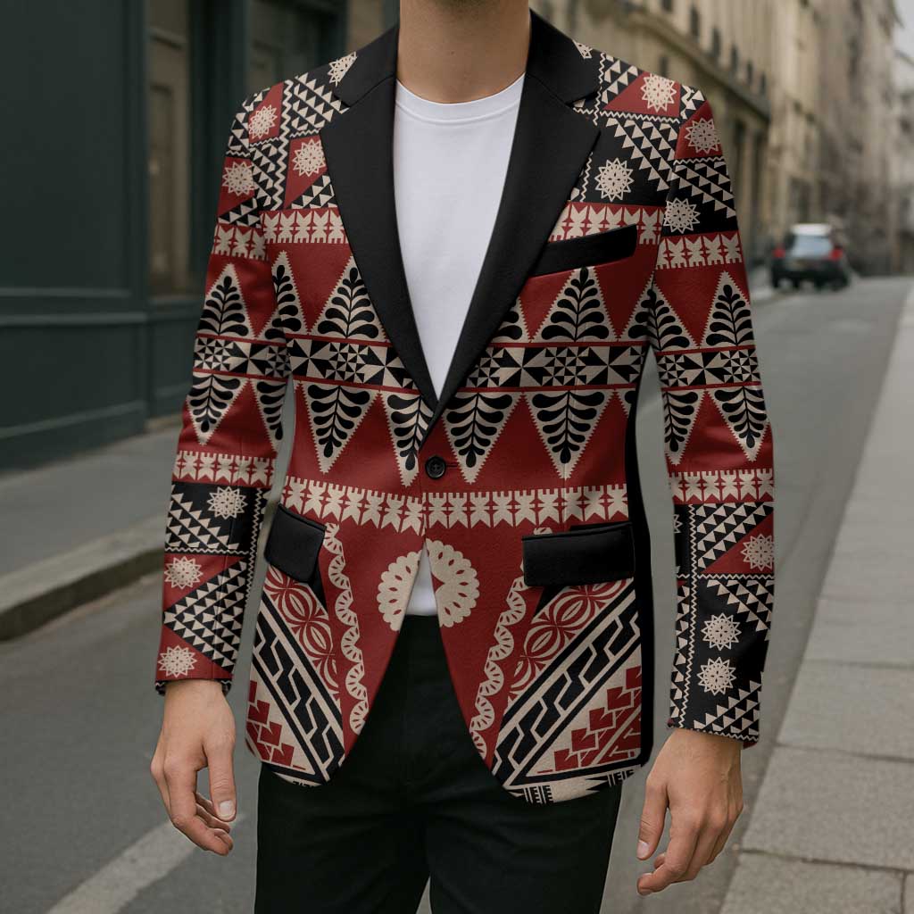 Vintage Bula Fiji Blazer Red Tapa Masi Motif - Polynesian Pride