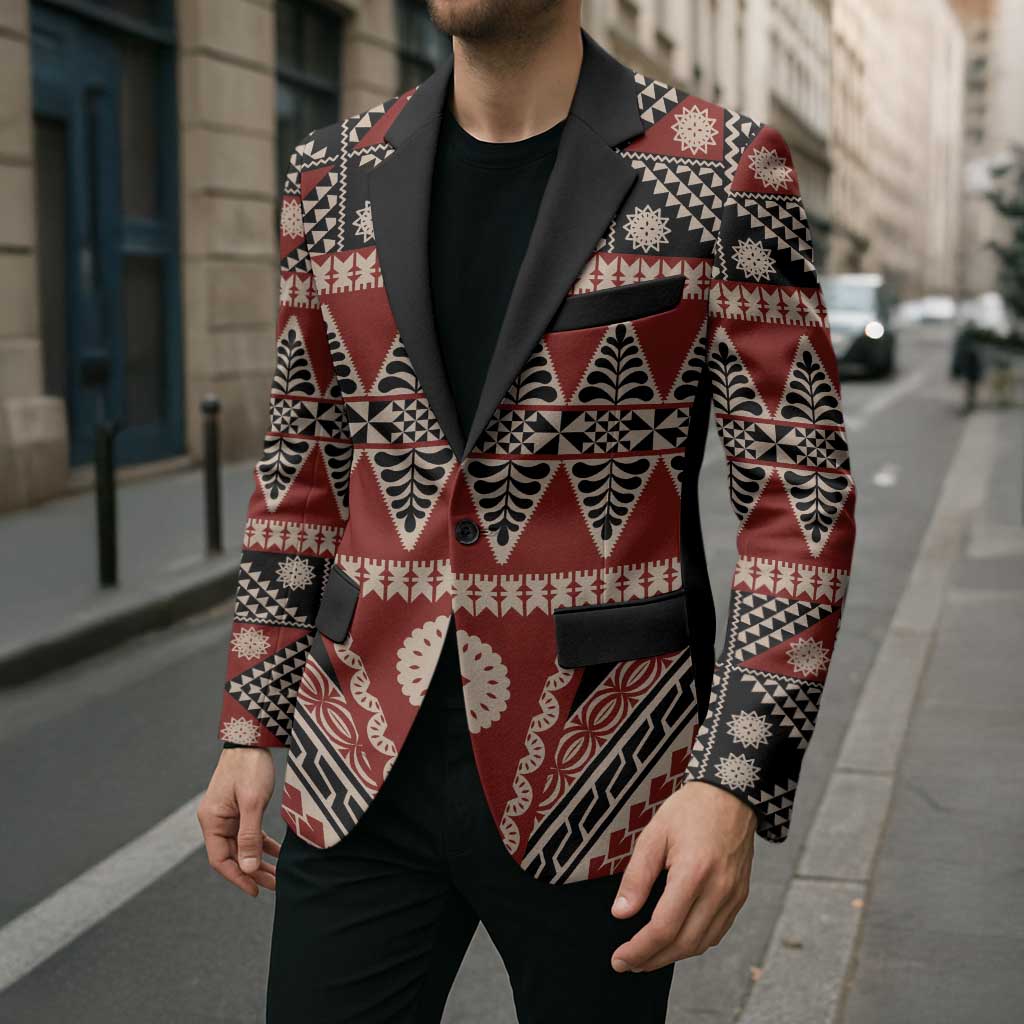 Vintage Bula Fiji Blazer Red Tapa Masi Motif - Polynesian Pride