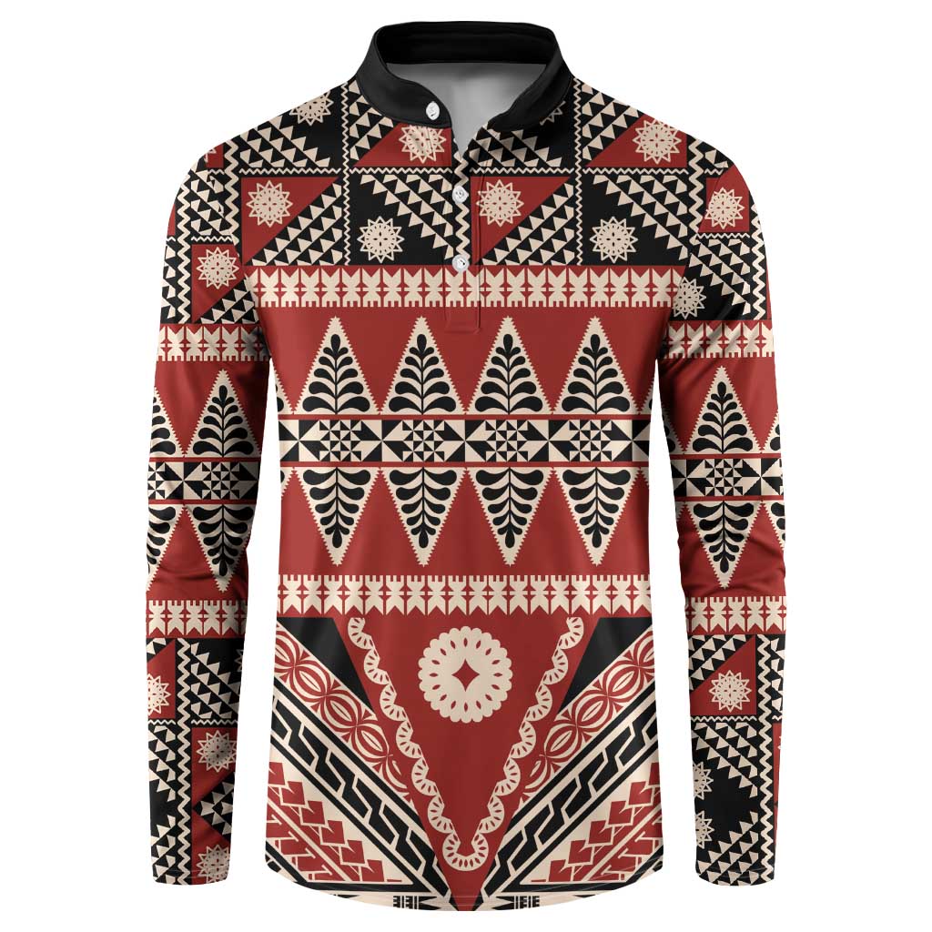 Vintage Bula Fiji Button Sweatshirt Red Tapa Masi Motif LT9 Red - Polynesian Pride