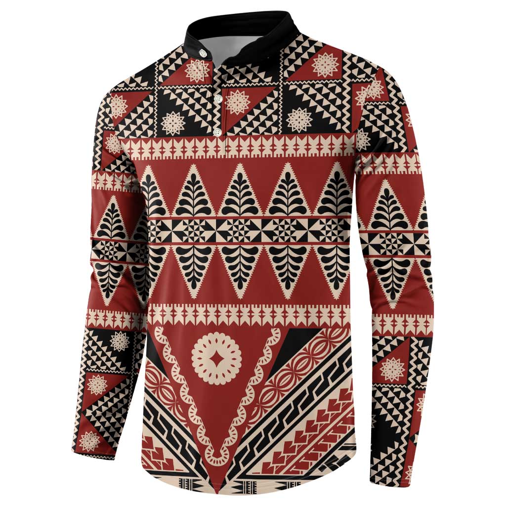 Vintage Bula Fiji Button Sweatshirt Red Tapa Masi Motif LT9 - Polynesian Pride